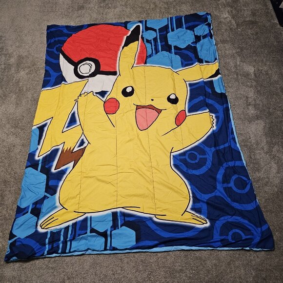 Vintage Pokemon Pikachu Pokeball Comforter Bedding Twin Size Blue 64 in X 86 in - Picture 1 of 5